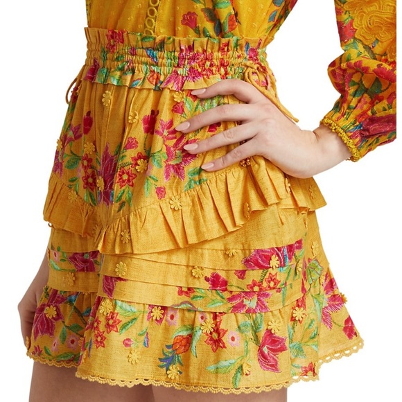 NWT FARM Rio Yellow Flower Dream Ruffle Mini Skirt- XL - Picture 3 of 11